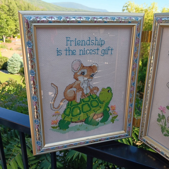 Needlepoint Finished In Frame Desk Decor Gorgeous! Turtle Rabbit Mouse Canada - Picture 16 of 16